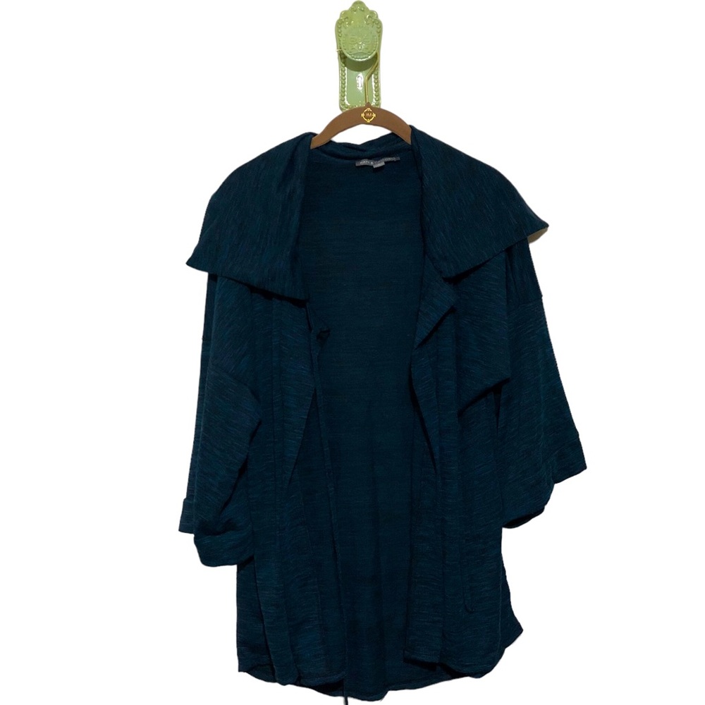 Kate Mallory Shawl Wrap Kimono Cardigan Turtleneck Space Dye Navy Teal Blue